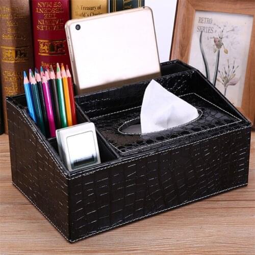 PU Leather Tissue Box Home Desktop Makeup Cosmetic Organizer Remote Control Phone Holder Office Paper Towel Case Napkin Holder