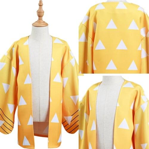Anime Coat Demon Slayer: Kimetsu no Yaiba Agatsuma Zenitsu Kimono Cloak Cosplay Costume Kids Children