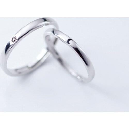 2pcs/set Fashion Simple Sun Moon Rings Minimalist Silver Color Sun Moon Ring Men Women Couple Promise Wedding Engagement Jewelry