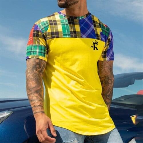 2021 Summer Mens New T-shirt Casual Patchwork Short-sleeved T-shirt Mens Trend Slim Top