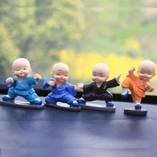 4pcs Shaolin Colour Kung Fu Little Monk Miniature Figurines Resin Buddha Statue Figurine Home Accessories Car Accessories