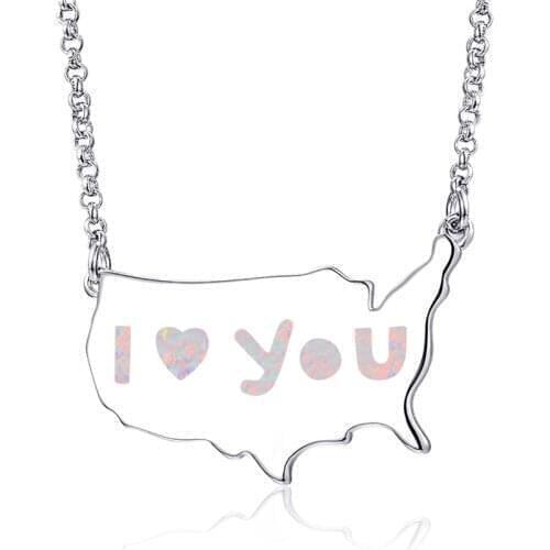 Fashion "I love you " Geometric Pendant Necklace for Women Accessories Jewelry Cute Women Imitation Opal Pendant Necklace
