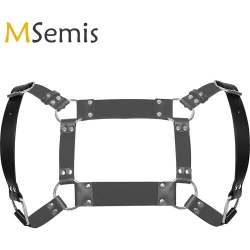 MSemis Men Open Chest Crop Top Harness Lingerie Bondage Restraint Cage Punk Gothic Leather Double Cross Body Chest Harness Belt