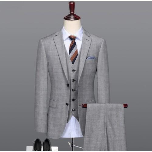 Men suit light grey smart casual 50% wool high quality groom men suits for wedding party father day gifts formal suits set plus