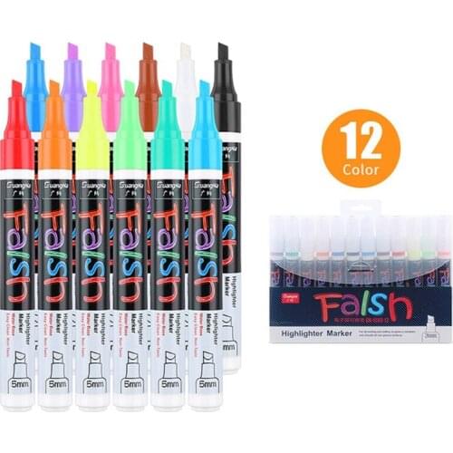 8/12Pcs Highlighter Marker Pens Set Erasable Multi Colored Art Painting Markers 6MM Oblique Penpoint Waterclor Pencil Kit