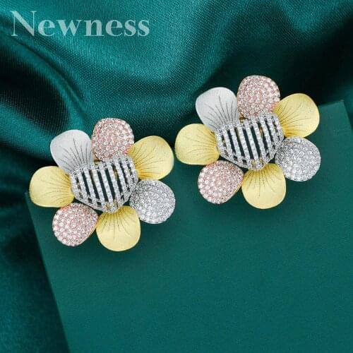 Newness 3 Tone Copper Large Flowers Copper High Quality Earrings Women Wedding Party Fashion Jewelry Accessories