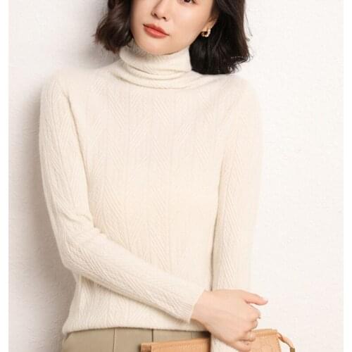 2021The New100%Pure Cashmere Sweater Pure Color Knitted Gaocollar Pullover Pure Cashmere Sweater Loose Large Size Sweater Women