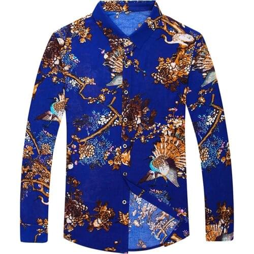 New Arrival Mens Floral Printed Dress Shirts Long Sleeve Spring Male Printed Shirts