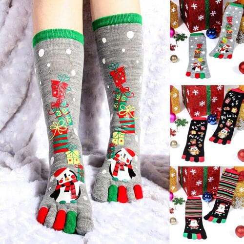 New Fashion Women Funny Cartoon Printed Toe Socks Cotton Five Fingers Socks Casual Soft Socks Women Christmas Sock