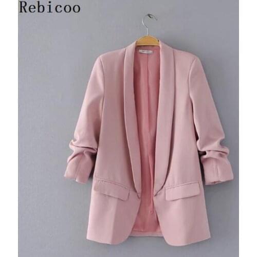 Autumn Women Jacket Suit 3/4 Sleeve Short Hook Jackets Female Outwear High Street Cardigan Suit Jacket Work Office Coats