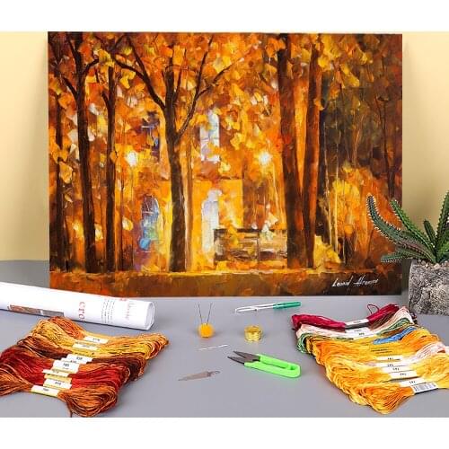 Autumn City Park Printed Fabric 11CT Cross-Stitch Full Kit Embroidery DMC Threads Sewing Painting Handicraft Craft Promotions