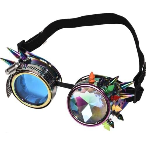 Rainbow Glasses Crystal Lenses Men Women Colorful Rivets Steampunk Goggles Cosplay Vintage Gothic Eyewear