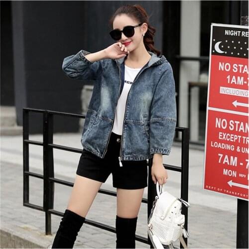 Plus Size 4XL 5XL 2018 Spring Bomber Jacket Women Embroidered Denim Jacket Bombers Hooded Jaqueta Jeans Women Basic Coats