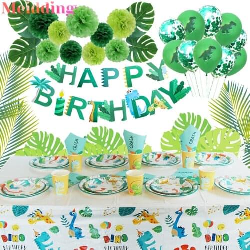 Roar Dinosaur Party Balloon Palm Leaves Hawaiian Decorations Kids Boys Birthdays Decoration Dino Party Jungle Safari Decoration