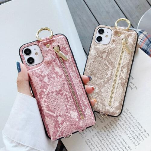 Luxury PU Leather Python Pattern Case For iPhone 12 Pro Max 11 XS XR 8 7 Zipper Card Pocket Crossbody Strap Cover