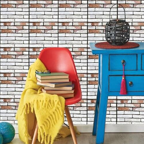Self-Adhesive Vintage Wallpaper 3D Stereo Effect White Roll Vinyl PVC Rustic Realistic Faux Brick Wall Cover Paper Waterproof