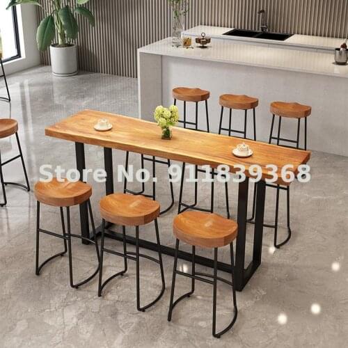 Modern Simple Bar Chair Solid Wood Nordic Family Bar Stool Front Desk Coffee Leisure Restaurant Iron High Chair