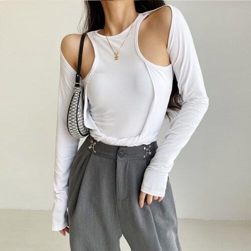 TVVOVVIN Autumn Fashion Slim Long Sleeve T-shirt Sexy Hollow Tight Womens Strapless Pleated Tops Korean Bodysuits Jumpsuit 85U9