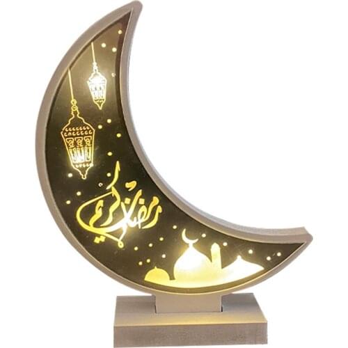 Eid Ramadan Mubarak Decorations Wooden Muslim LED Crescent Ornament Festival Party Supplies For Home Craft Gift Dropshipping New