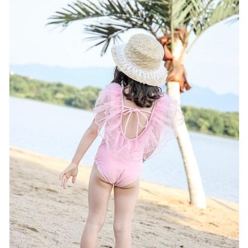 Unique Elegant Princess Toddler Baby Girls Backless Swimsuit One-piece Quick Drying Hawaii Beach Bikini Kids Lovely Swimwear