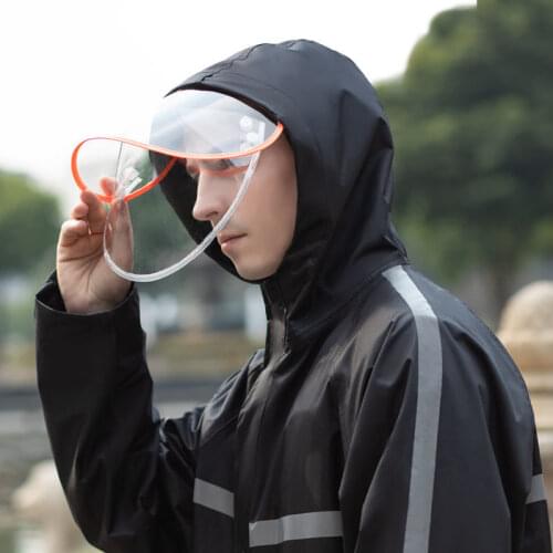 Reflection Black Fashion Adult Waterproof Long Raincoat Women Men Rain Coat Hooded for Outdoor Hiking Travel Fishing Climbing