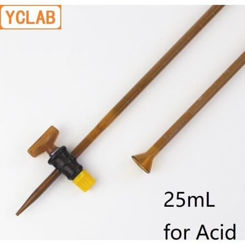 YCLAB 25mL Burette with Straight Stopcock for Acid Class A Brown Amber Glass Laboratory Chemistry Equipment