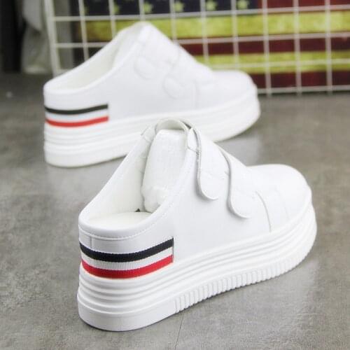 Size 35-40 Womens Shoes 8cm Leather Slippers Woman Height Icreasing Platform Shoes Sneakers Breathable Half Slippers