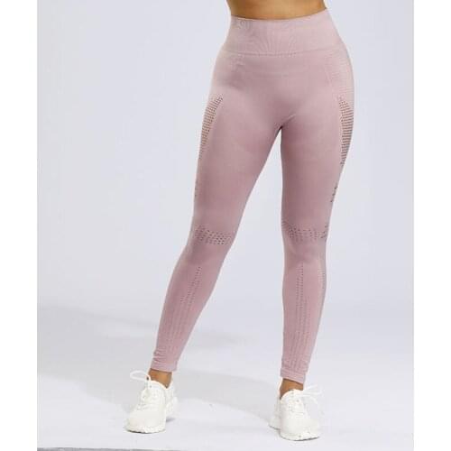Women Sports Pants Gym Leggings Yoga Seamless Pants Hollow Out Stretchy High Waist Fitness Leggings Tummy Control Running Pants