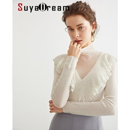SuyaDream 2021 Winter Wool Blend Turtleneck Ruffles Pullovers 2021 Fall Winter Sweaters for Woman