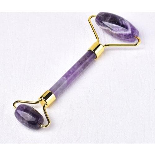 1PC Natural Facial Double-Roller Massage Tool Rose Quartz Healing Crystal Polished Massager for Unisex Face Wrinkles Anti Aging