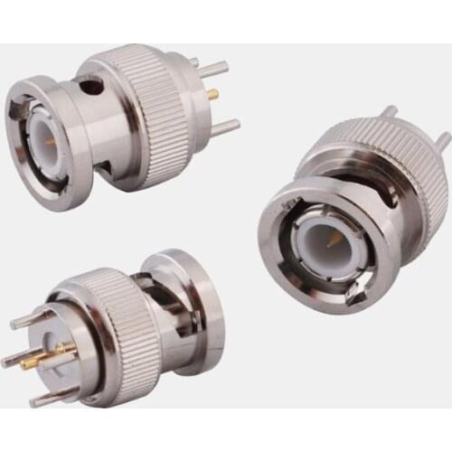 10pcs BNC Thru hole Plug with Male Center Pin in Straight RF Connector PCB Mount with Post Terminal 4 Studs