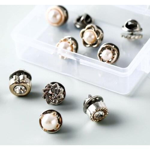 10PCS/Lot Seamless Metal Button Pearl Button Nail Shirt Cardigan Anti-light Neckline Brooch Clothes Decorative Button With Case