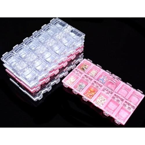 12 Slots Clear Pink Plastic Empty Storage Box Nail Art Rhinestone Tools Jewelry Beads Display Storage Box Case Organizer Holder