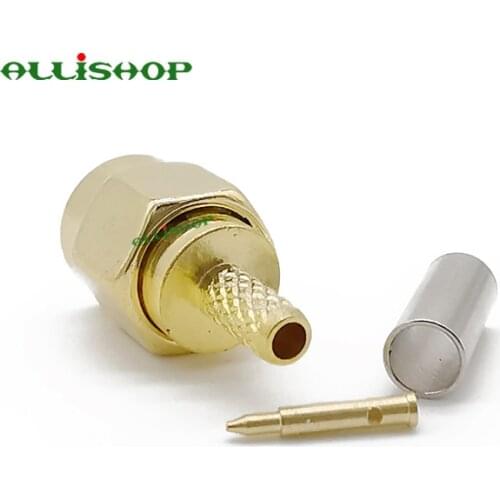 2Pcs RF SMA Crimp Male Connector SMA Male Plug Solder Crimp For LMR100 RG316 Cable Wire Connector Goldplated Brass PTFE