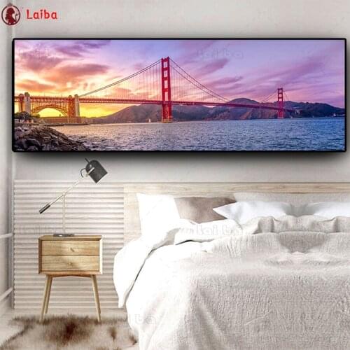 Diamond embroidery Sunsets Natural Golden Gate Bridge Coast Landscape full square round drill diamond painting 5d diy diamond
