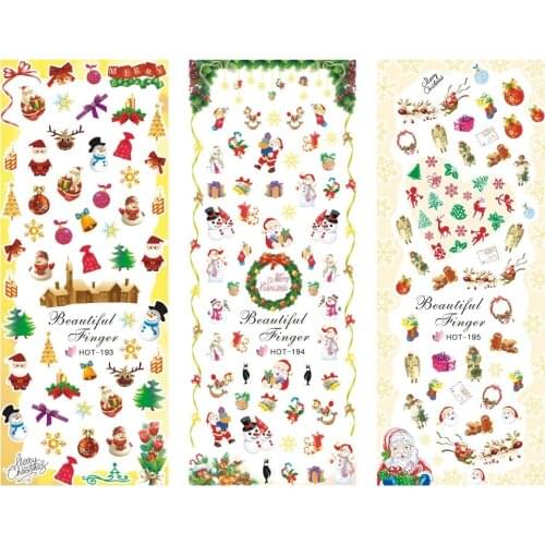 3 Sheet/Lot Christmas Series Snowman Santa Claus Water Transfer Decal Manicure Nail Art Sticker DIY Nail HOT193-195