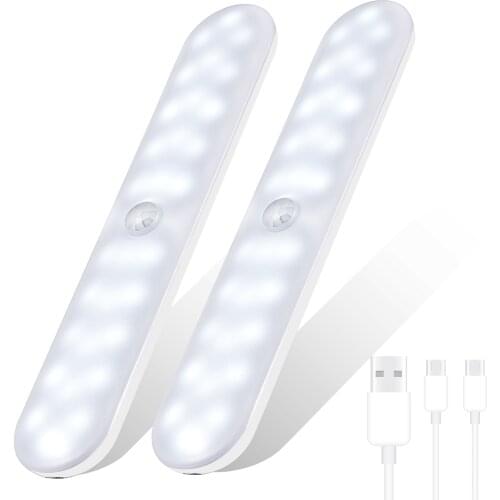 30 LED Closet Light USB Rechargeable Under Cabinet Bedroom Kitchen Lightening Stick-on Motion Sensor Wardrobe Light with Magne