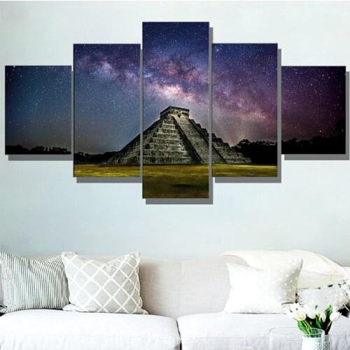 5pcs Nature Scenery HD Pictures The Mayan Ruins Under The Starry Sky Wall Art For Living Room Decor Unframed Painting
