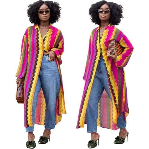African Dresses for Women Summer Sexy African Women Long Sleeve Printing Long Coat African Clothes Women