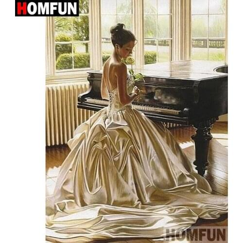 HOMFUN 5D DIY Diamond Painting Full Square/Round Drill "Piano girl" 3D Embroidery Cross Stitch gift Home Decor A00407