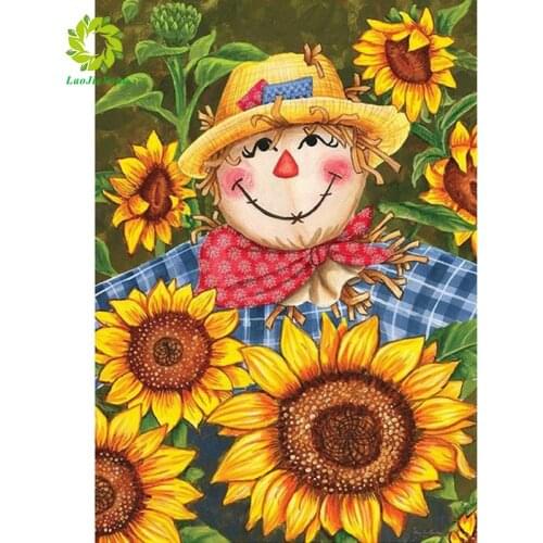 DIY Diamond embroidery Full Pebble Round Scarecrow & Sunflower Diamond Painting Cross Stitch Rhinestone Mosaic decoration