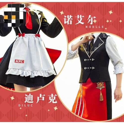 Anime Game Genshin Impact KFC linkage Diluk Noelle KFC Shop Assistant Suit COS Costume H