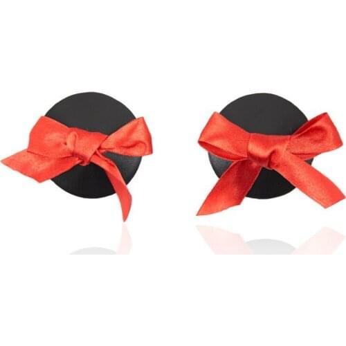 Anti-glare Sexy Nipple With Red Bow Tie Black Round Silicone Coated Dotted Chest Stickers Couple Sex Toys