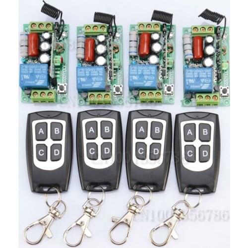 220V 1CH 10A 1000W Wireless Switch System 4 Receiver&4Transmitter Remote Controller Output State Can Adjusted