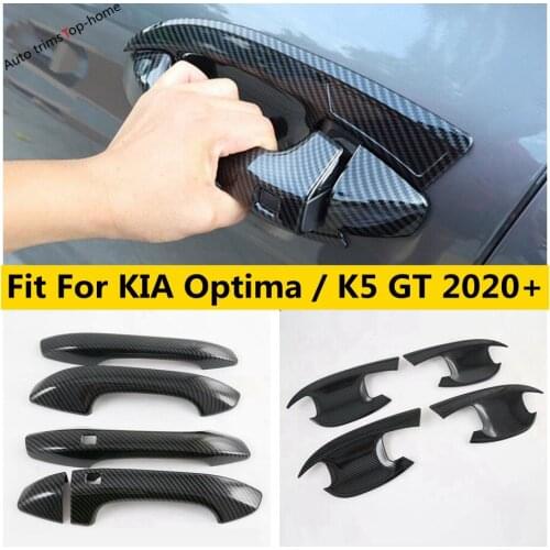 Side Door Grab Handle Bowl Pull Doorknob Decor Frame Cover Trim Carbon Fiber Look Accessories For KIA Optima / K5 GT 2020 2021