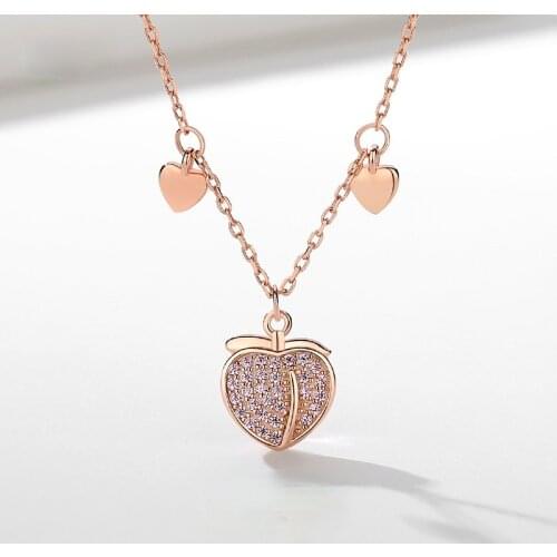 GCC160 Peach Heart Necklace S925 Sterling Silver Korean Version of Love Full Diamond Heart Pendant Creative Niche Clavicle Chain