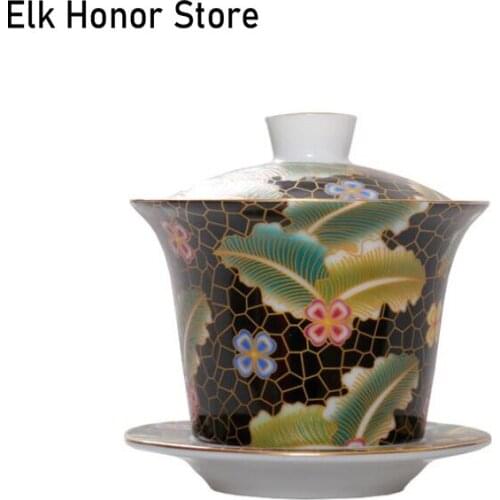 Dehua Blck Banana Ceramic Gaiwan Teacup Handmade Tea Tureen Bowl Chinese Luxury Home Tea Set Accessories Drinkware Tea Ceremony