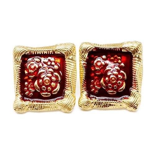 Square Sweet Red Flower Enamel Elegant Popular Earrings For Women