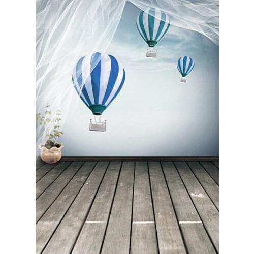 VinylBDS Children Photography Backgrounds Wood Hot Air Balloons Fly Pots Curtains Photography Backdrops Photo LK 1400