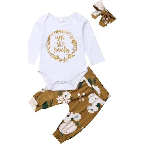 Newborn Kids Floral Cotton Sunsuit Clothes Set Toddler Baby Girl 3Pcs Summer Outfit Romper Jumpsuit Bodysuit Pants Headband Set